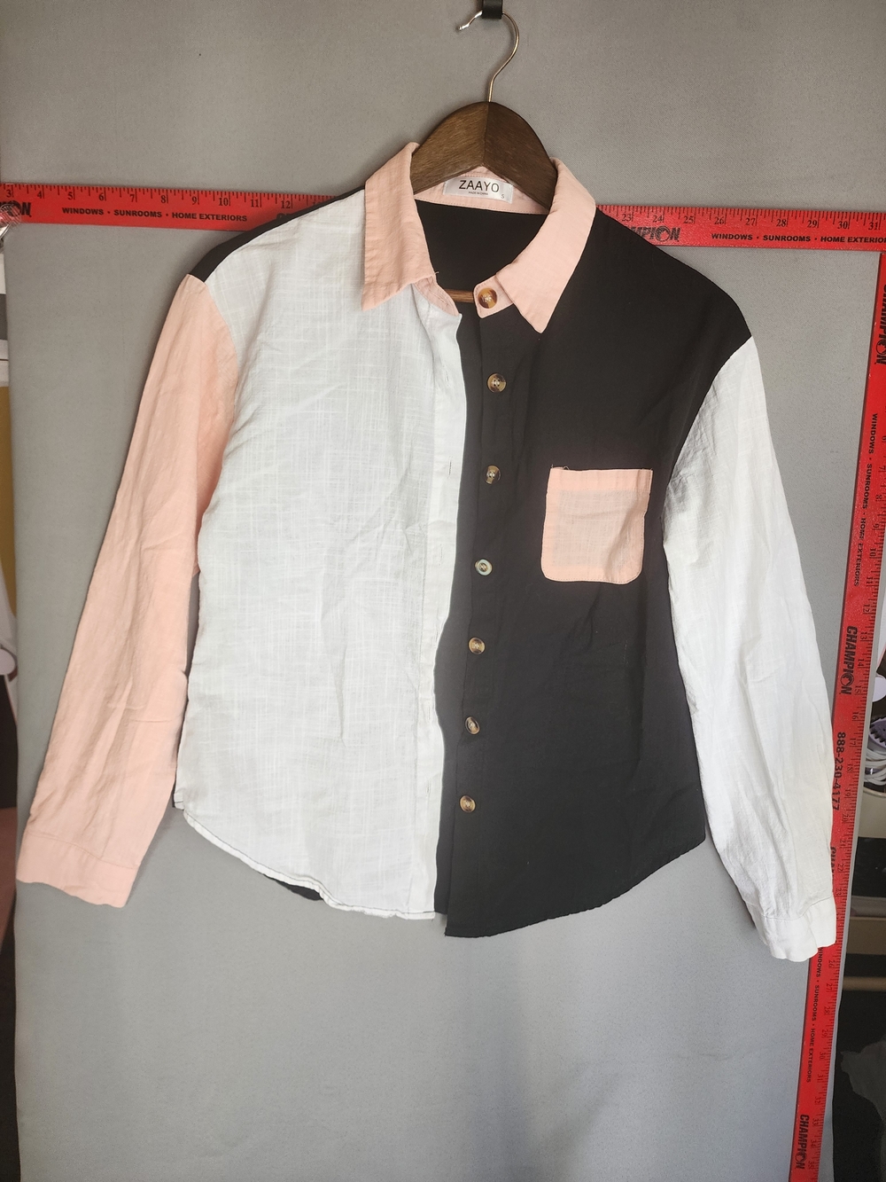 Colorblock Button-Down Shirt in Peach, White & Black